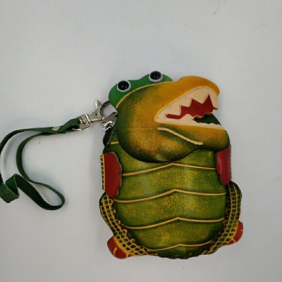 Dino Alligator Handmade Cool Reptile Gift Leather Wristlet Wallet Zip Coin Purse - Picture 11 of 12